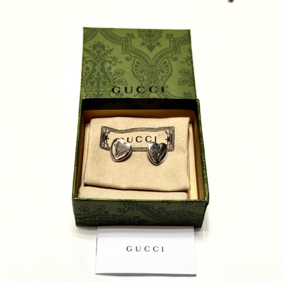 Gucci Blind for Love Heart Stud Earrings - Sterling Silver 925 - Full Set